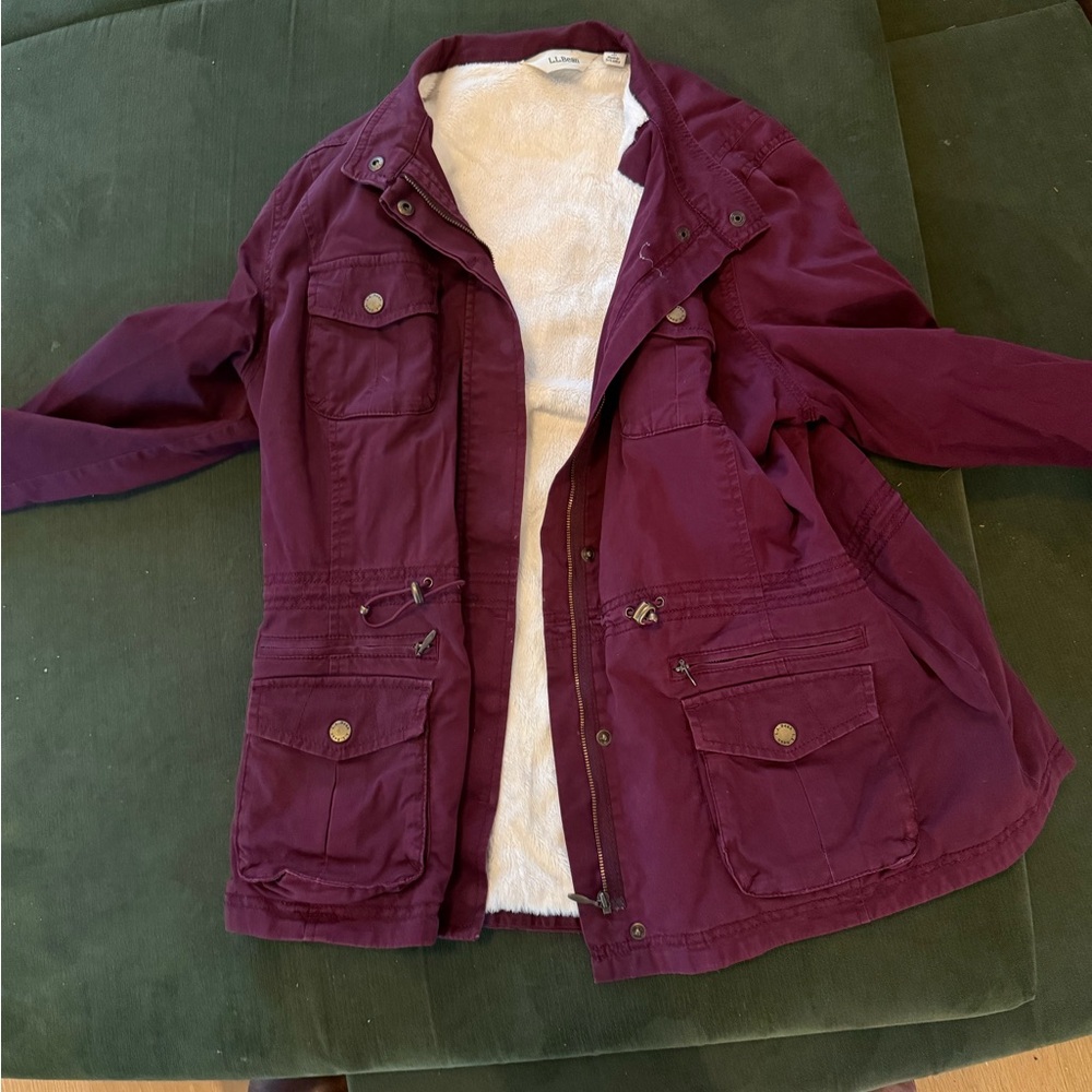 L.L. Bean Plum Jacket with Cream Sherpa Lining